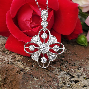 14k White Gold Diamond Square Filigree Pendant - DPD-26764